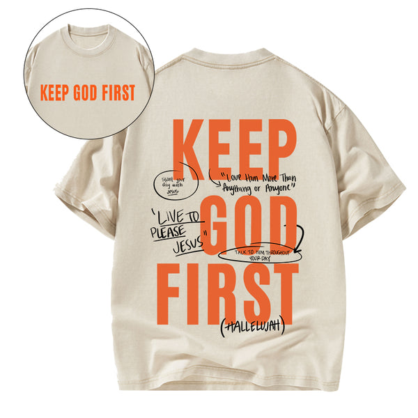 GC-WTSFK0016 Keep God First Christian Washed T-Shirt