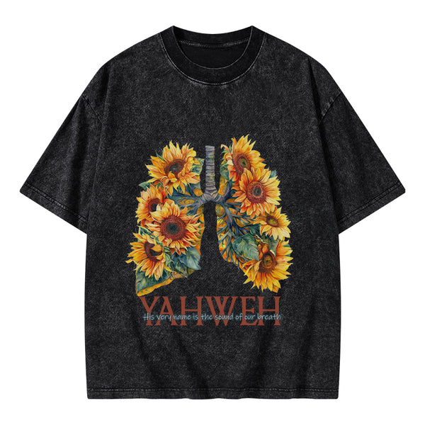 Yahweh Sunflower Christian Washed T-Shirt