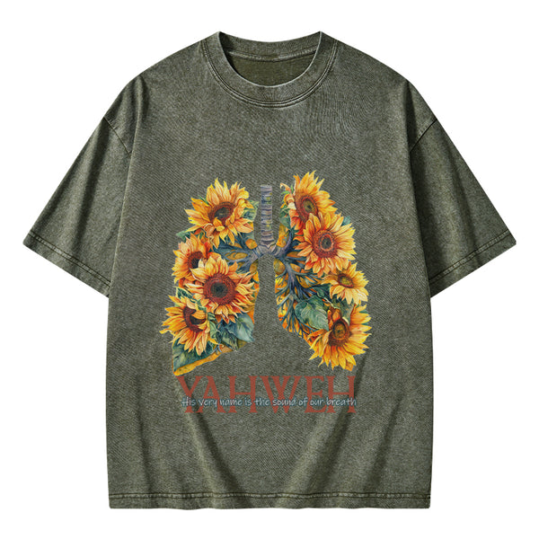 Yahweh Sunflower Christian Washed T-Shirt