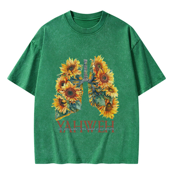 Yahweh Sunflower Christian Washed T-Shirt