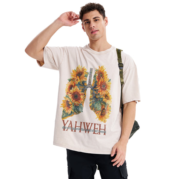 Yahweh Sunflower Christian Washed T-Shirt