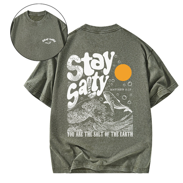 GC-WTSFK0031 Stay Salty Ocean Waves Christian Washed T-Shirt