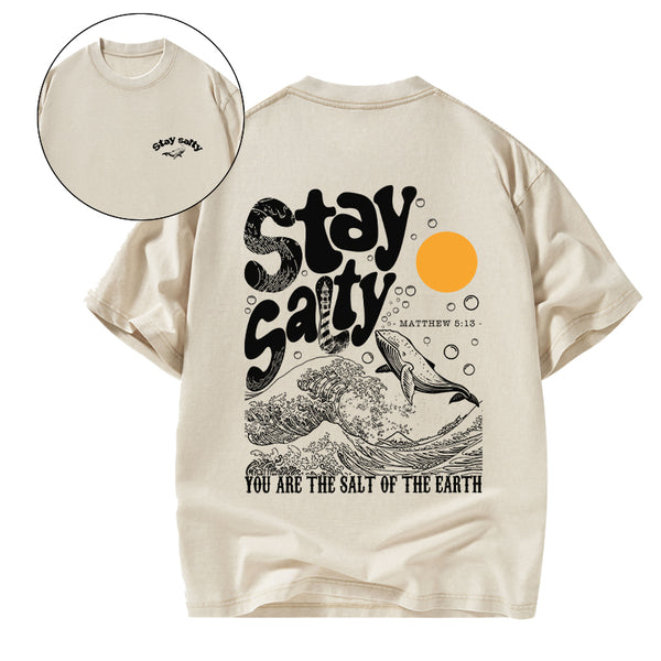 GC-WTSFK0031 Stay Salty Ocean Waves Christian Washed T-Shirt