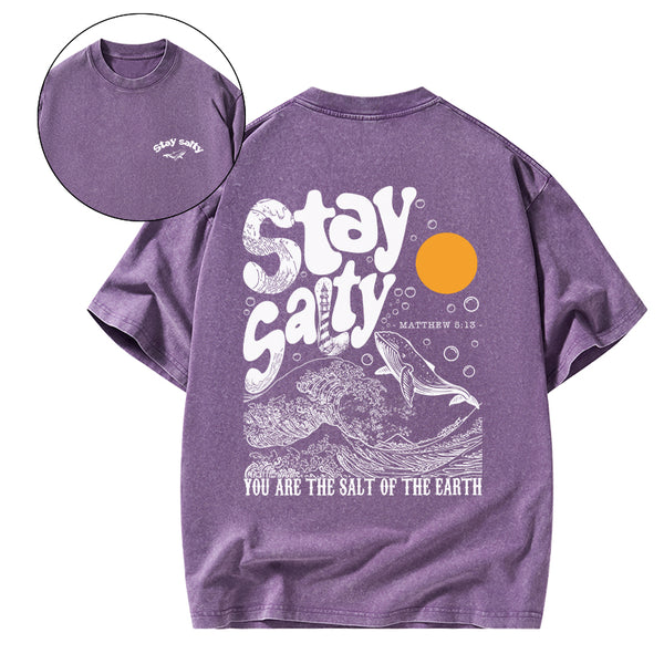 GC-WTSFK0031 Stay Salty Ocean Waves Christian Washed T-Shirt