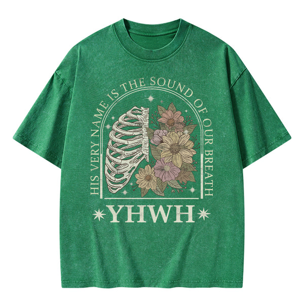 GC-WTSFK0037 YHWH Boho Floral Lung Christian Washed T-Shirt