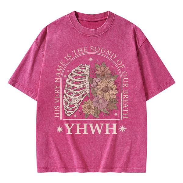 GC-WTSFK0037 YHWH Boho Floral Lung Christian Washed T-Shirt