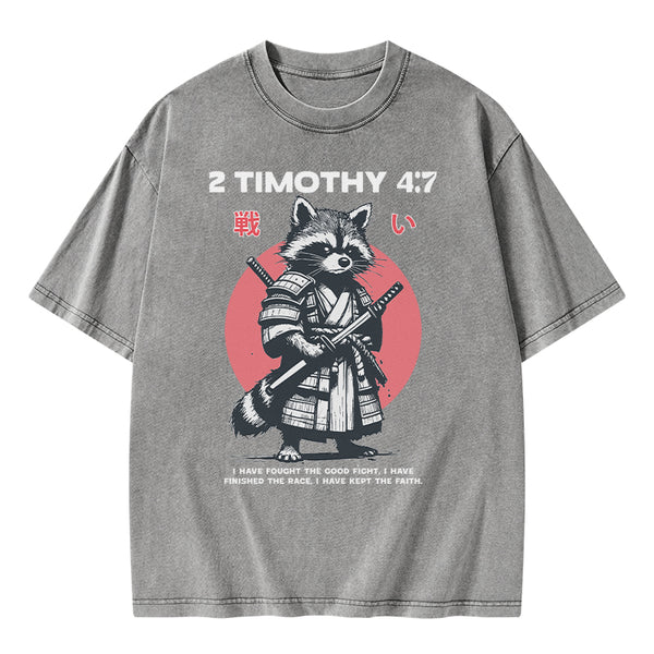 Fought The Good Fight Raccoon Christian Washed T-Shirt