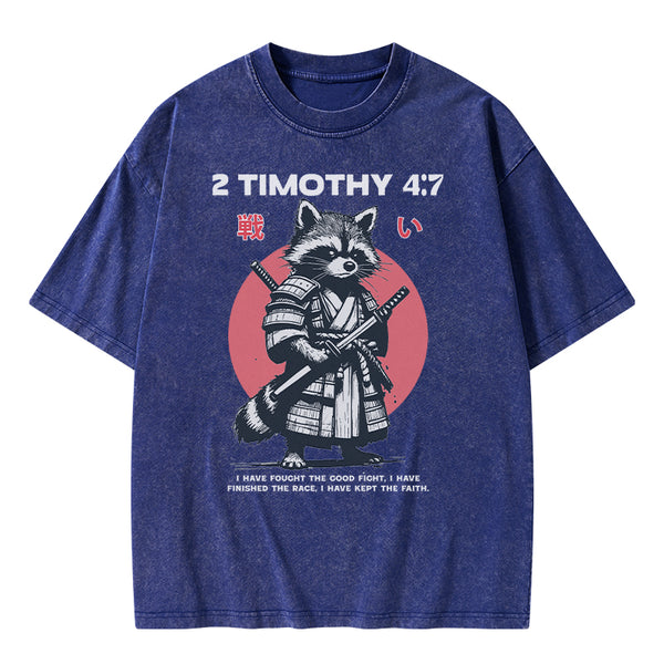 Fought The Good Fight Raccoon Christian Washed T-Shirt