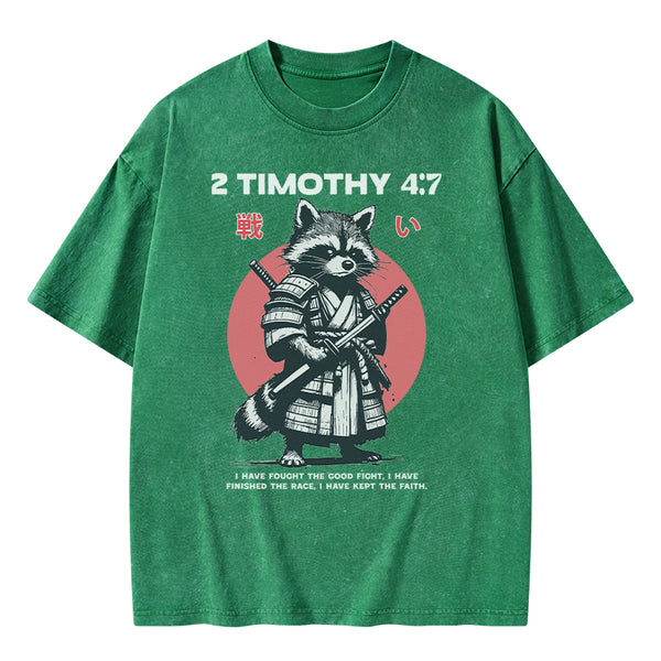 Fought The Good Fight Raccoon Christian Washed T-Shirt