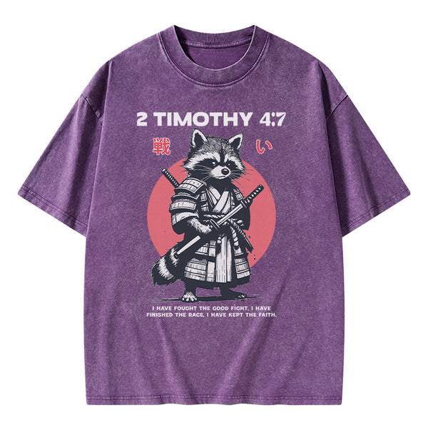 Fought The Good Fight Raccoon Christian Washed T-Shirt