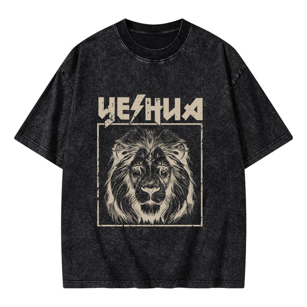 GC-WTSFK24083001 Retro Yeshua Lion Christian Washed T-Shirt
