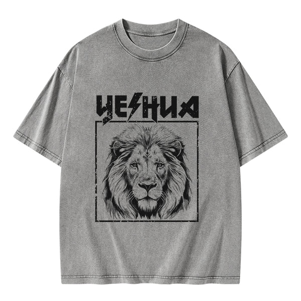 GC-WTSFK24083001 Retro Yeshua Lion Christian Washed T-Shirt