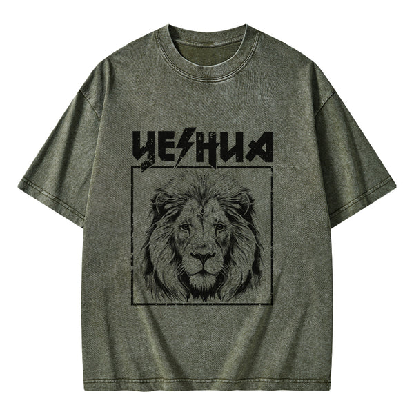 GC-WTSFK24083001 Retro Yeshua Lion Christian Washed T-Shirt