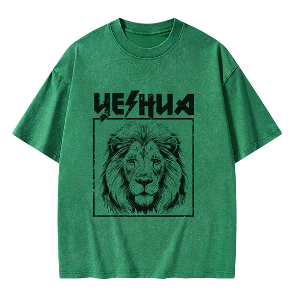 GC-WTSFK24083001 Retro Yeshua Lion Christian Washed T-Shirt