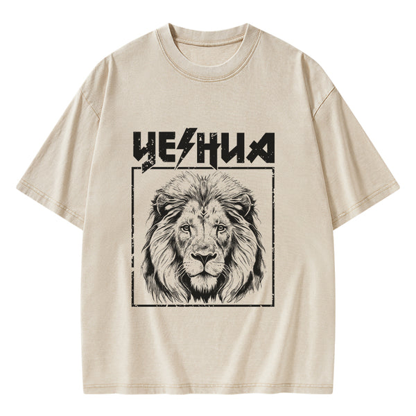 GC-WTSFK24083001 Retro Yeshua Lion Christian Washed T-Shirt