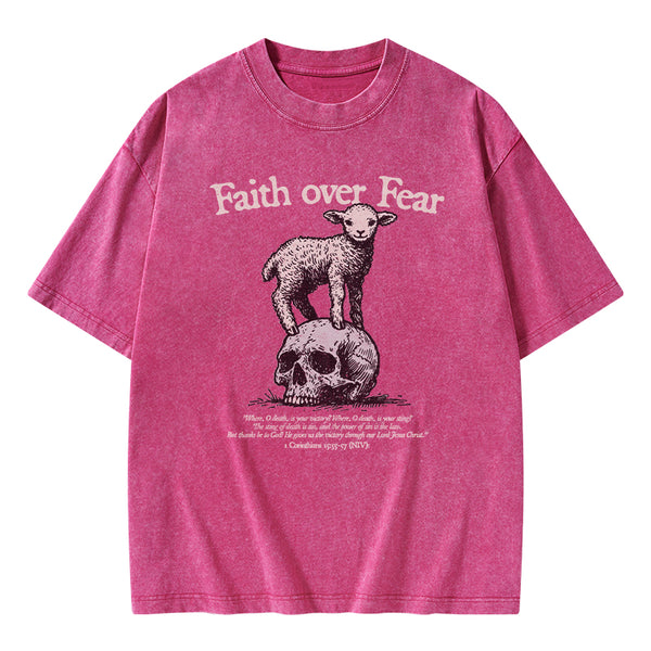 GC-WTSFK25012204 Faith Over Fear Lamb Christian Washed T-Shirt