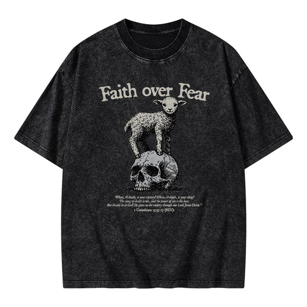 GC-WTSFK25012204 Faith Over Fear Lamb Christian Washed T-Shirt