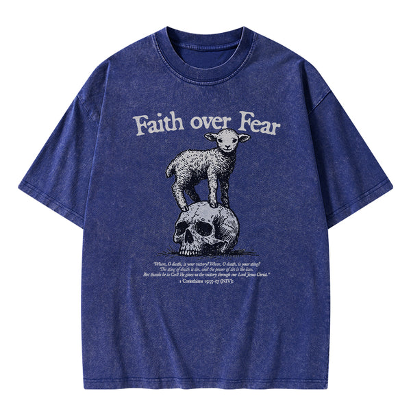 GC-WTSFK25012204 Faith Over Fear Lamb Christian Washed T-Shirt