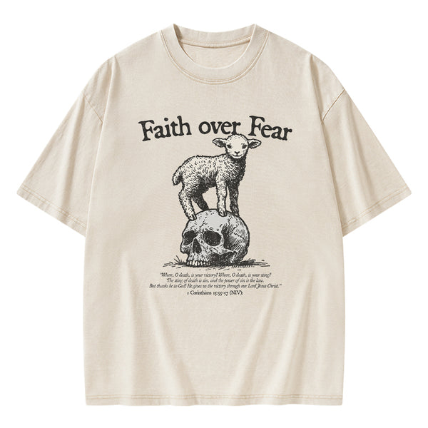 GC-WTSFK25012204 Faith Over Fear Lamb Christian Washed T-Shirt