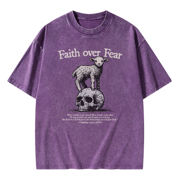 GC-WTSFK25012204 Faith Over Fear Lamb Christian Washed T-Shirt