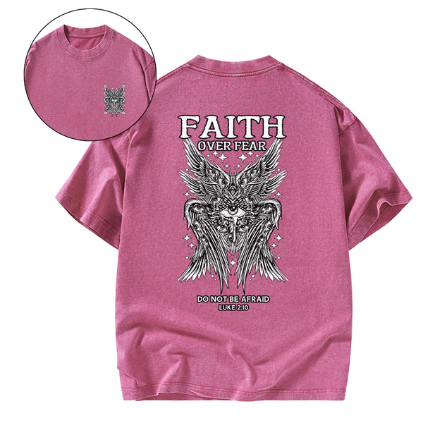 Faith Over Fear Seraphim Angel Christian Washed T-Shirt