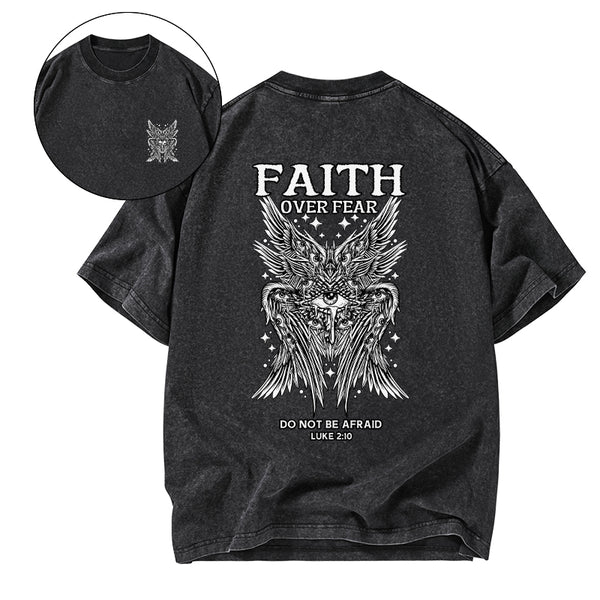 Faith Over Fear Seraphim Angel Christian Washed T-Shirt