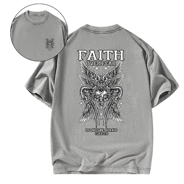 Faith Over Fear Seraphim Angel Christian Washed T-Shirt