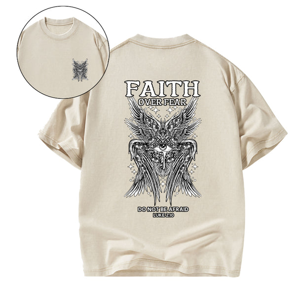 Faith Over Fear Seraphim Angel Christian Washed T-Shirt