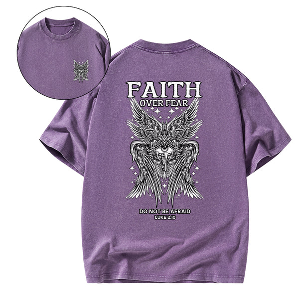Faith Over Fear Seraphim Angel Christian Washed T-Shirt
