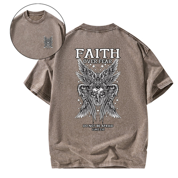 Faith Over Fear Seraphim Angel Christian Washed T-Shirt