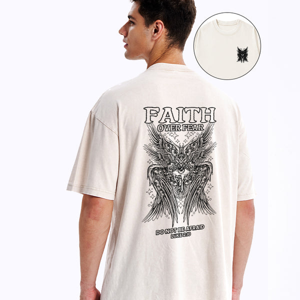 Faith Over Fear Seraphim Angel Christian Washed T-Shirt