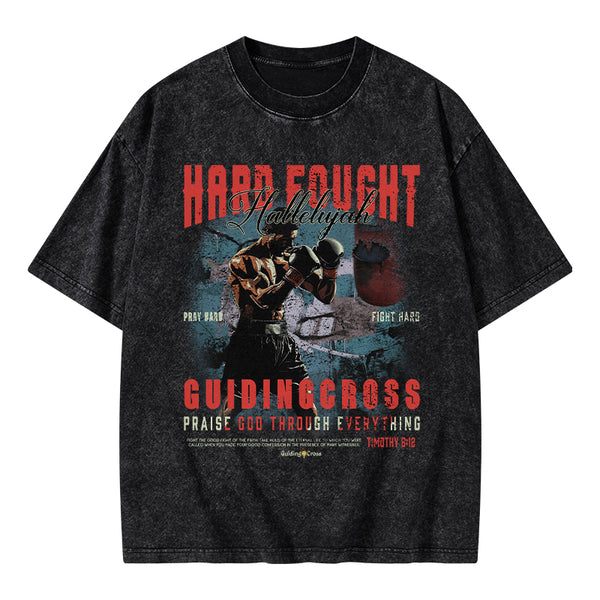 Hard Fought Hallelujah Boxing Christian Washed T-Shirt