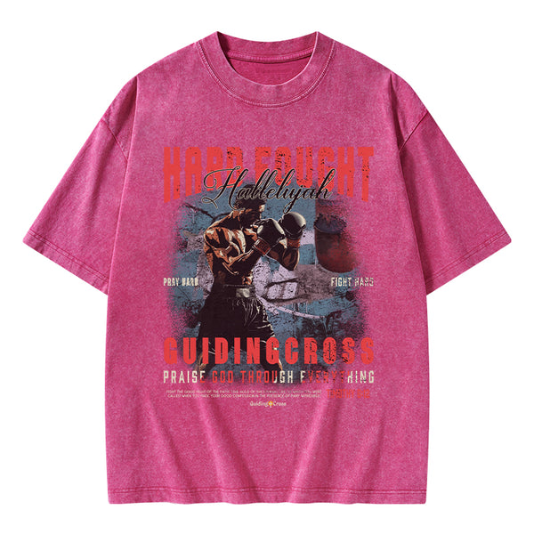 Hard Fought Hallelujah Boxing Christian Washed T-Shirt
