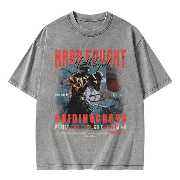 Hard Fought Hallelujah Boxing Christian Washed T-Shirt