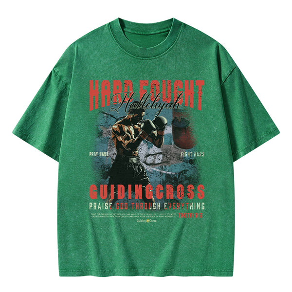 Hard Fought Hallelujah Boxing Christian Washed T-Shirt