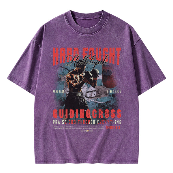 Hard Fought Hallelujah Boxing Christian Washed T-Shirt