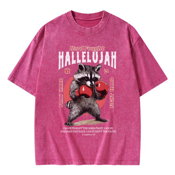 Hard Fought Hallelujah Raccoon Christian Washed T-Shirt