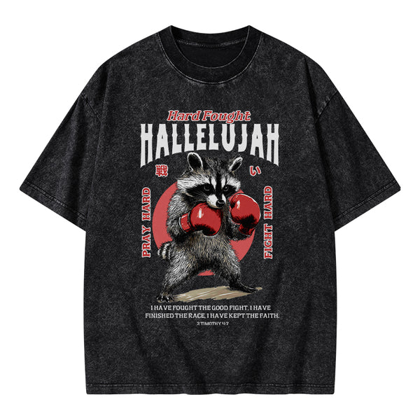 Hard Fought Hallelujah Raccoon Christian Washed T-Shirt