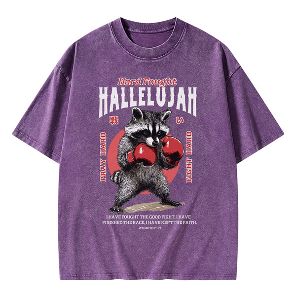 Hard Fought Hallelujah Raccoon Christian Washed T-Shirt