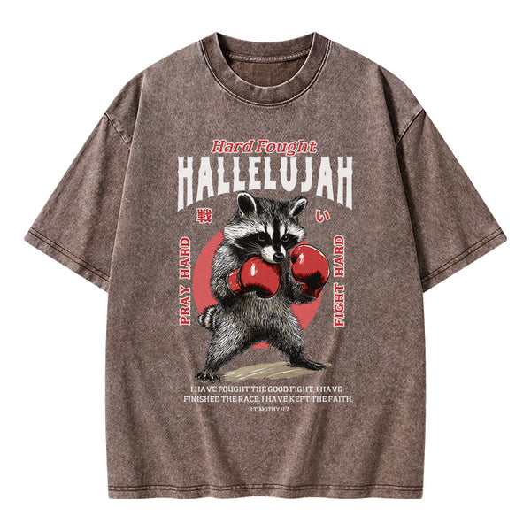 Hard Fought Hallelujah Raccoon Christian Washed T-Shirt