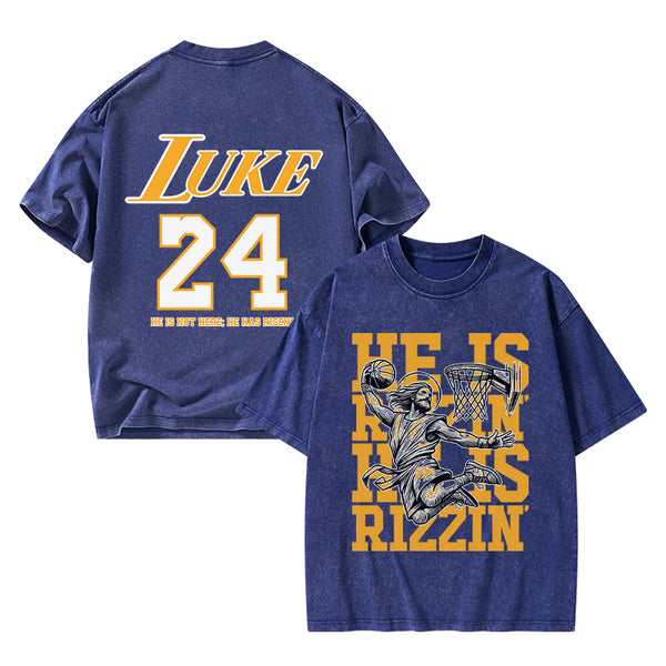 GC-WTSFK250303 Luke 24 He Is Rizzin Christian Washed T-Shirt