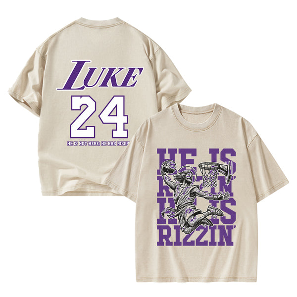 GC-WTSFK250303 Luke 24 He Is Rizzin Christian Washed T-Shirt