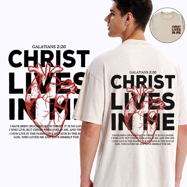 Christ Lives In Me Christian Washed T-Shirt
