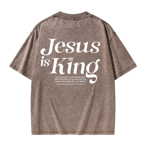 GC-WTSK0001 Jesus Is King Christian Washed T-Shirt