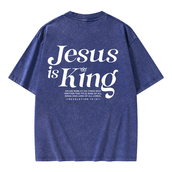 GC-WTSK0001 Jesus Is King Christian Washed T-Shirt