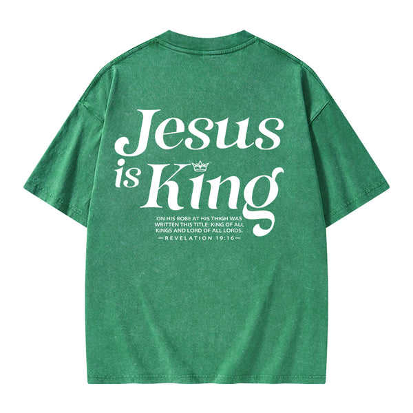 GC-WTSK0001 Jesus Is King Christian Washed T-Shirt
