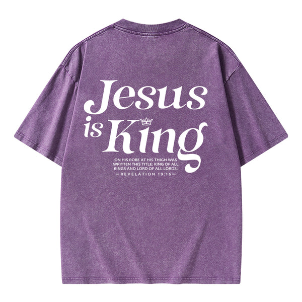 GC-WTSK0001 Jesus Is King Christian Washed T-Shirt