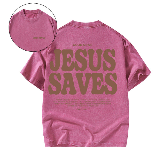 GC-WTSK0002 Jesus Saves Christian Washed T-Shirt