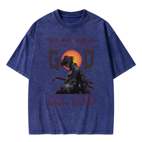 GC-WTSK0110 She Who Kneels Before God Christian Washed T-Shirt