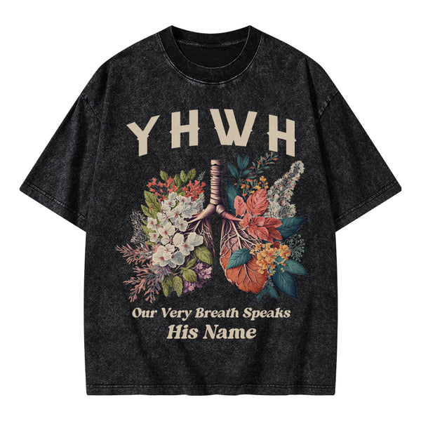 GC-WTSQMJ0020 YHWH Floral Nature Lung Christian Washed T-Shirt